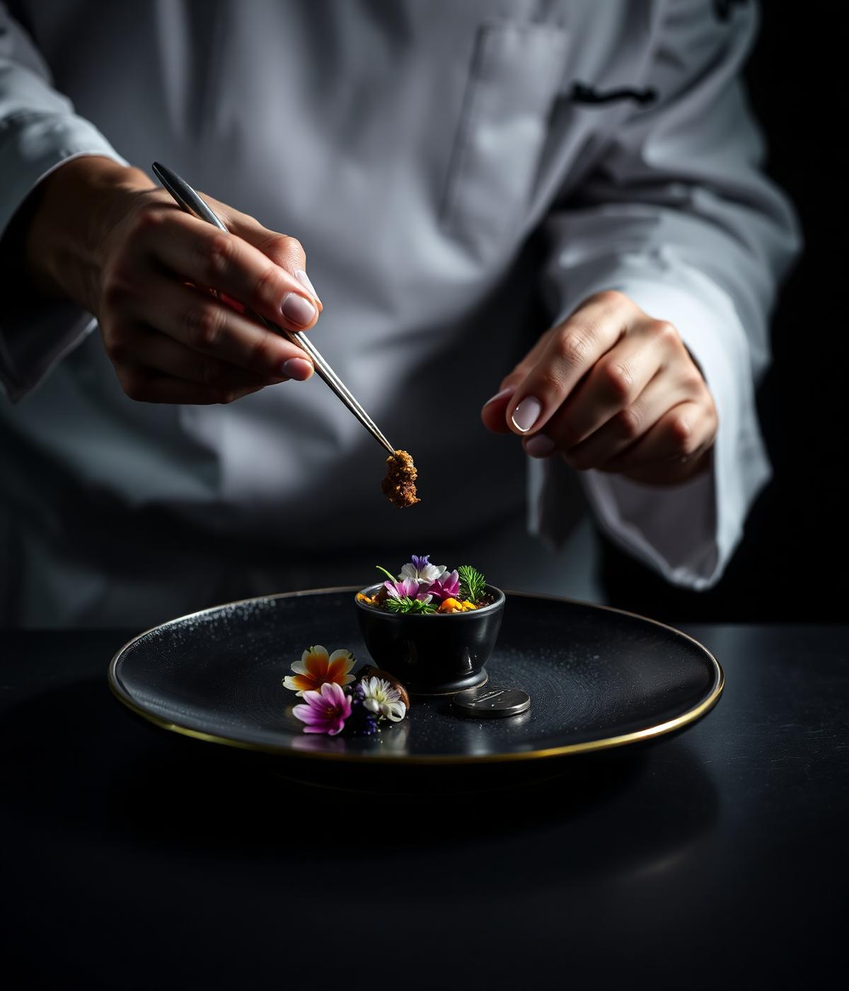 Chef plating an artistic dish
